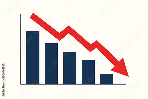 Free Download A downward trend is shown on a declining graph with a red arrow and dark blue bars. - GFXLoad