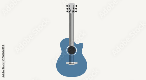 Tableau sur toile Blue acoustic guitar with black strings on a light background