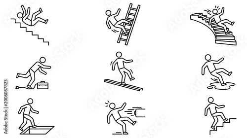 Fotografía People falling and tripping icons showing hazardous situations for safety workplace warning
