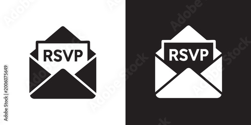 Minimalist Silhouette of Open Envelope with RSVP Text on White Triangle in Black and White