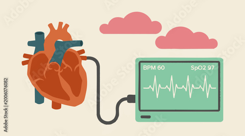 Foto Heart health monitoring concept with ECG and vital signs display