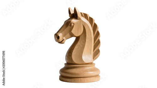 Canvastavla Natural wood chess knight piece, isolated on transparent background
