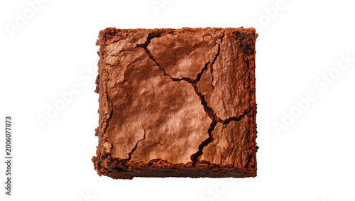 Canvas Print Cracked chocolate brownie square with rich texture, isolated on transparent back