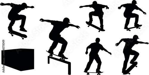 Photos Skateboarders in action a collection of silhouetted skateboarding poses and a cu