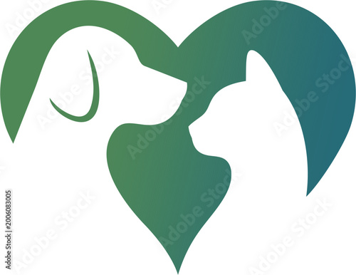 Stylish Pet Illustration: Cat and Dog inside a heart shape