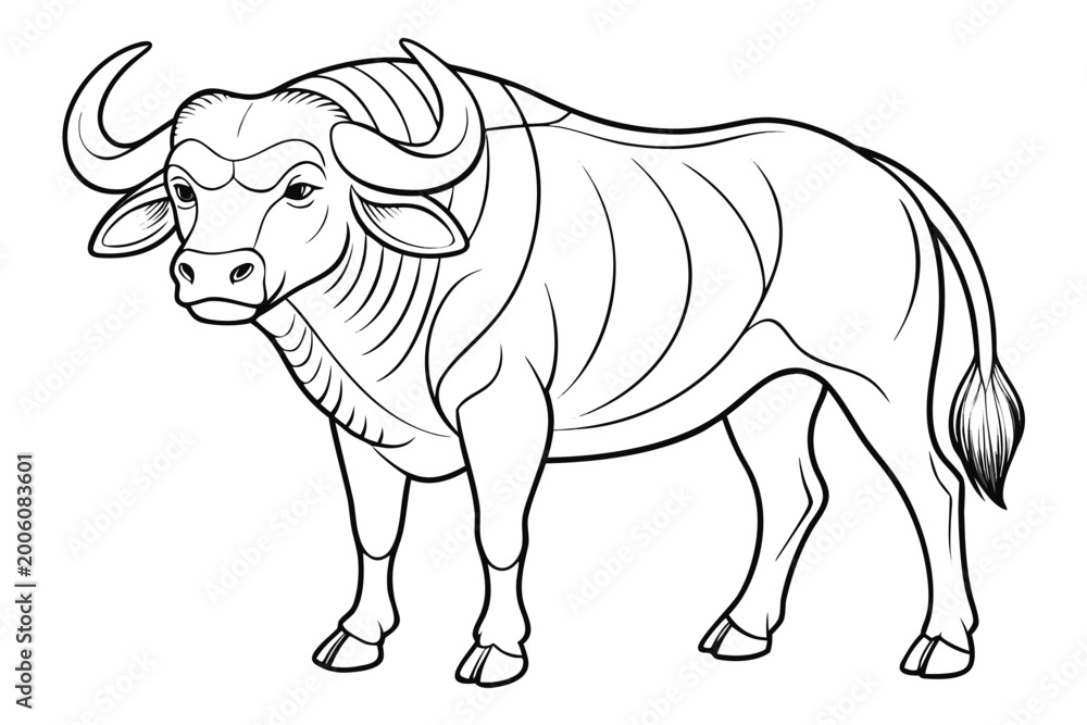 Fototapeta premium coloring-page line art the african buffalo animal black vector