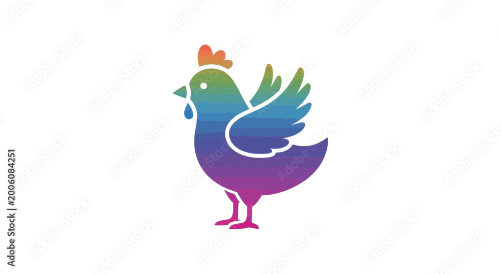 Obraz premium Colorful Rainbow Chicken Icon with Wings Spread