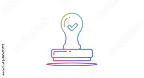 Approved Stamp Icon with Checkmark, Rainbow Gradient, Isolated on White Background