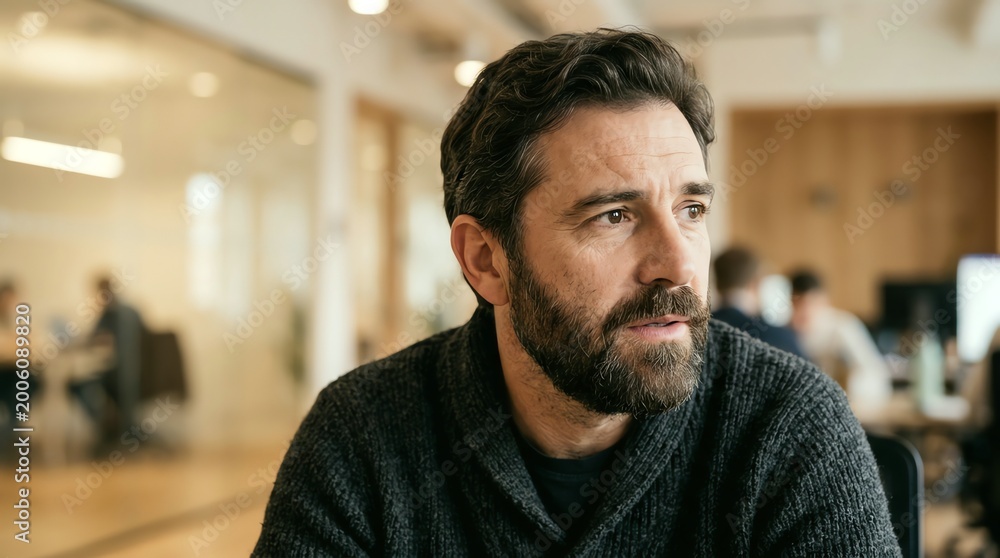 Fototapeta premium Thoughtful Middle aged Man in a Modern Office Space