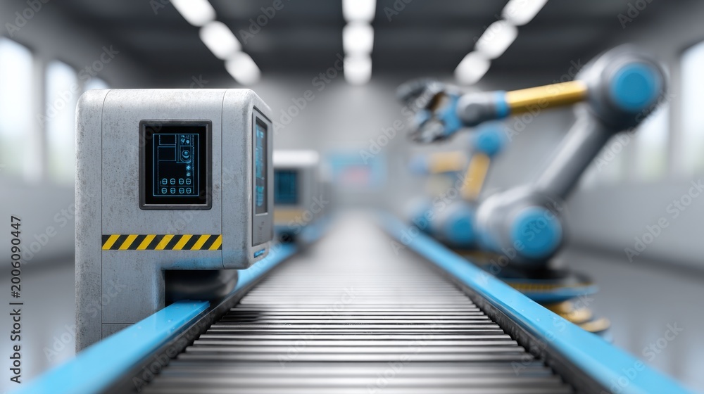 Fototapeta premium High-Tech Industrial Automation with Robotic Arms on a Modern Production Line for Efficient Manufacturing Processes