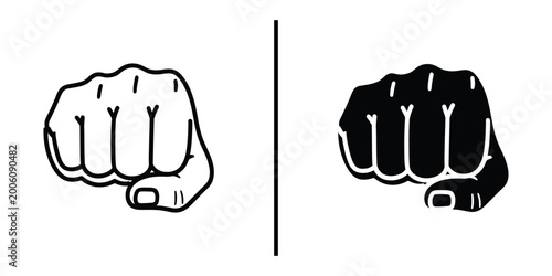 Foto Clenched Fist Hand Gesture Icon Set: Front View Clenched Punch for Power, Streng