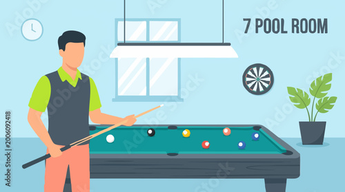 Φωτογραφία Man playing pool with cue stick and billiard balls in game room
