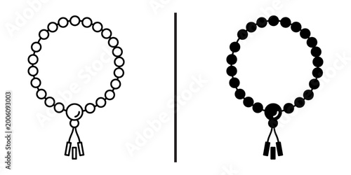 Foto Prayer beads icon set, spiritual meditation necklace line and solid vector icons