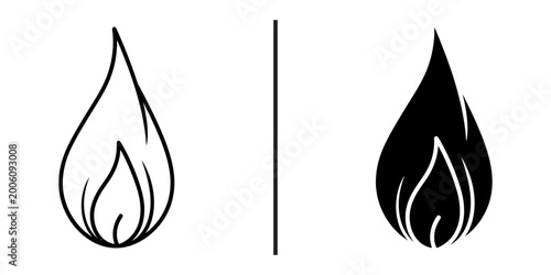 Obraz na plátně Flame fire drop icon set, warm energy spark line and solid vector icons, burn ca
