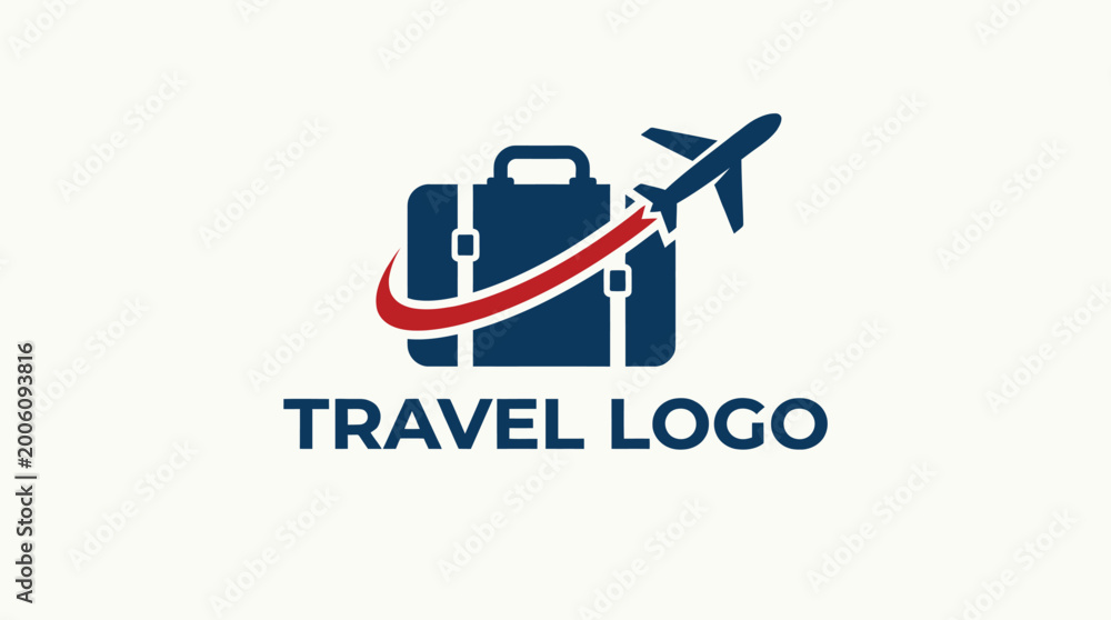 Fototapeta premium Travel Logo Featuring Suitcase and Airplane.