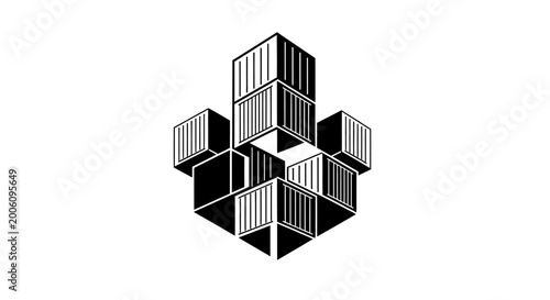 Abstract Geometric Shipping Container Stack Logo Design