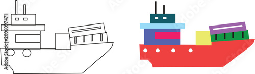 sail boat, ocean ships, yacht sailing boats, cargo ships water transport vector illustration
