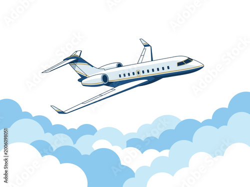Illustration of a private business jet flying in the sky.