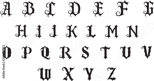 Photos Gothic Alphabet Blackletter Font Set with Decorative Letters