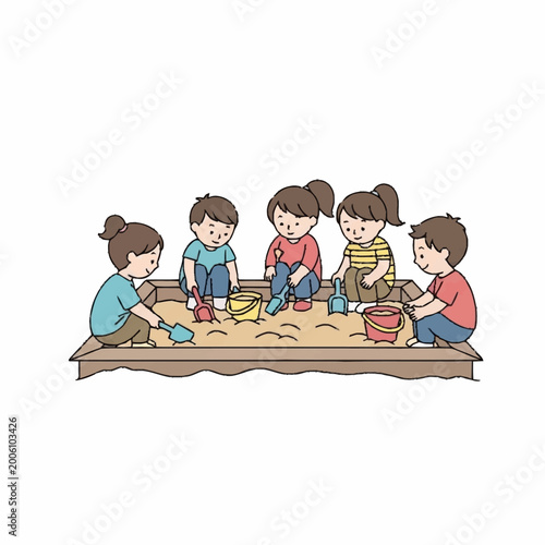 Foto Children playing together in a sandbox.