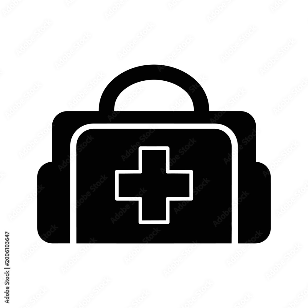 Obraz premium Medical First Aid Kit Bag Icon Vector Illustration