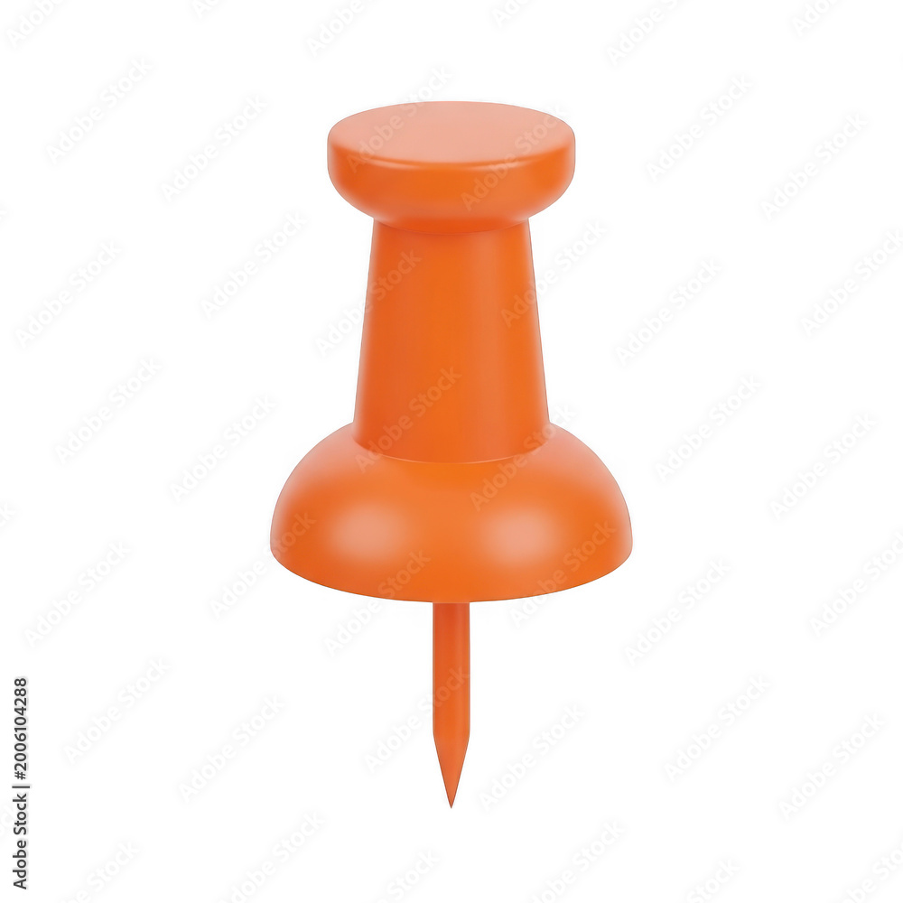 Fototapeta premium Orange push pin standing upright isolated on transparent background