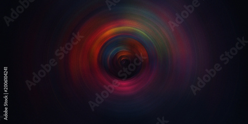 Photos Concentric rings of vibrant colors emanating from dark center, abstract circular motion graphic with grainy effect
