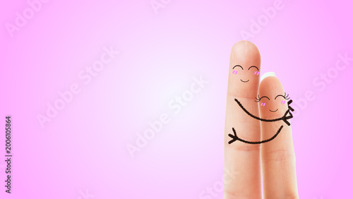 Foto Two fingers Hugging each other, Valentines or love concept