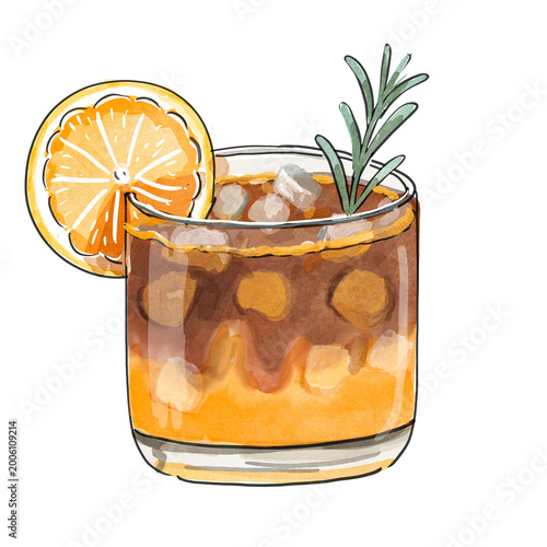 Glass of orange coffee hand drawn