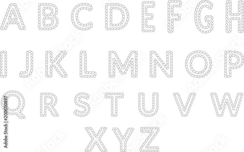 Alphabet letters made of twisted rope font
