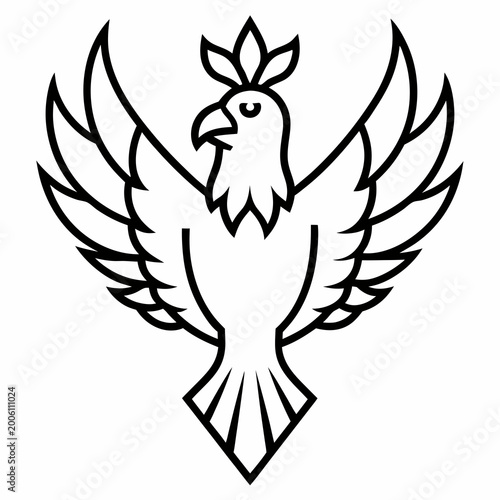 Black and white phoenix bird with wings spread