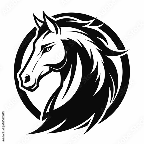 Black horse head silhouette in circular frame