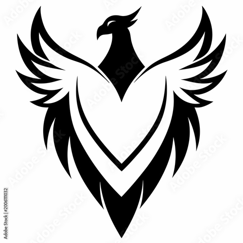 Black phoenix bird wings emblem with shield shape
