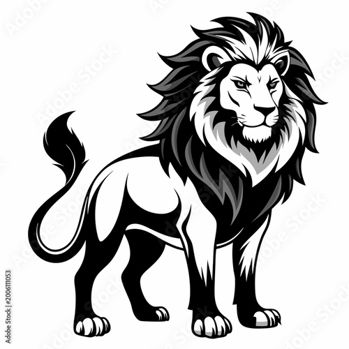 Black and white lion standing strong