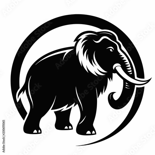 Black silhouette elephant standing inside a circle