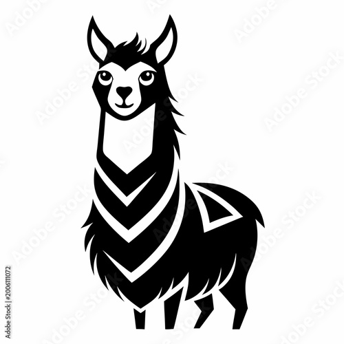 Black and white stylized llama standing