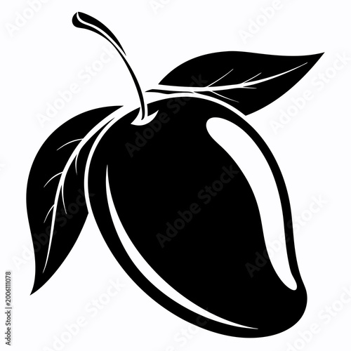 Black silhouette peach with two leaves icon