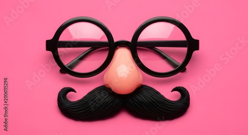 Funny disguise glasses over pink background