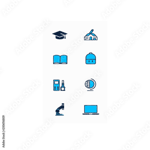 8 Education & School Icons Pack - Blue Black Learning Vector - Graduation Book Science EPS SVG PNG