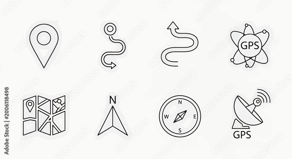 Fototapeta premium Navigation icons for travel and direction.