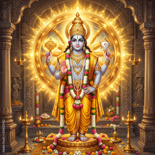 Lord Vishnu Standing in Tem...