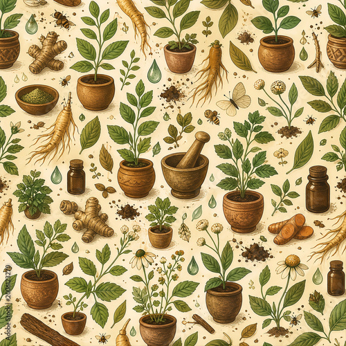 Farm Fresh TOGA Herbal Pattern Rustic Natural Plant Design