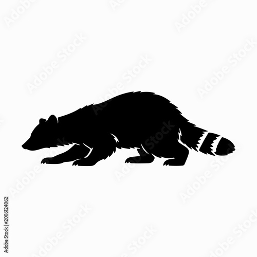 Black raccoon walking silhouette style
