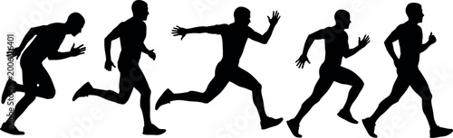 Tableau sur toile Silhouettes of five runners in motion a dynamic depiction of athleticism