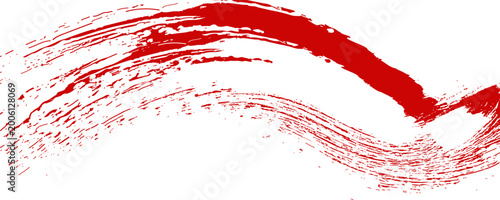 Straight red ink vector lines pack. Bloody color long and round hand-drawn brushstroke text highlights, frames, circles. Asian calligraphy brushstroke set.