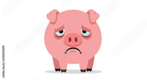 Quadro su tela Sad Pig Cartoon Character with Droopy Eyes and Frown