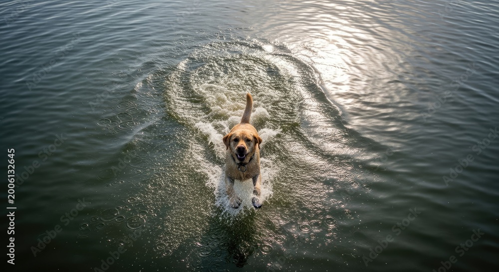 Obraz premium Happy Golden Retriever Running Through Water