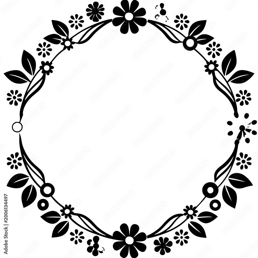 Fototapeta premium Black and white floral wreath border design