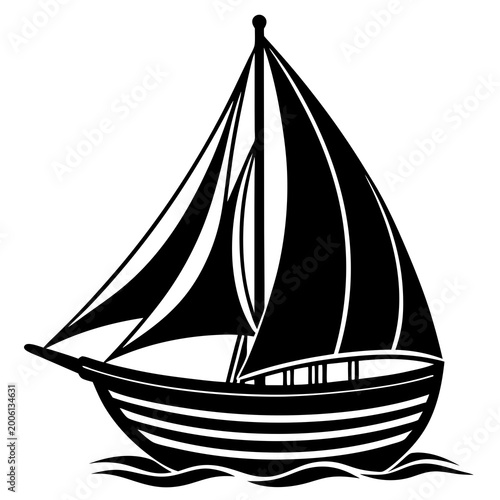 Black and white sailing boat on calm water