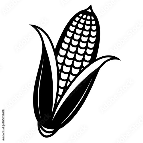 Black and white corn cob icon with husks